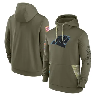 Men's Carolina Panthers Olive 2022 Salute to Service Therma Performance Pullover Hoodie